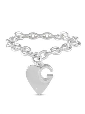 GUCCI Sterling Silver G Heart Charm Link Bracelet - brand new in box